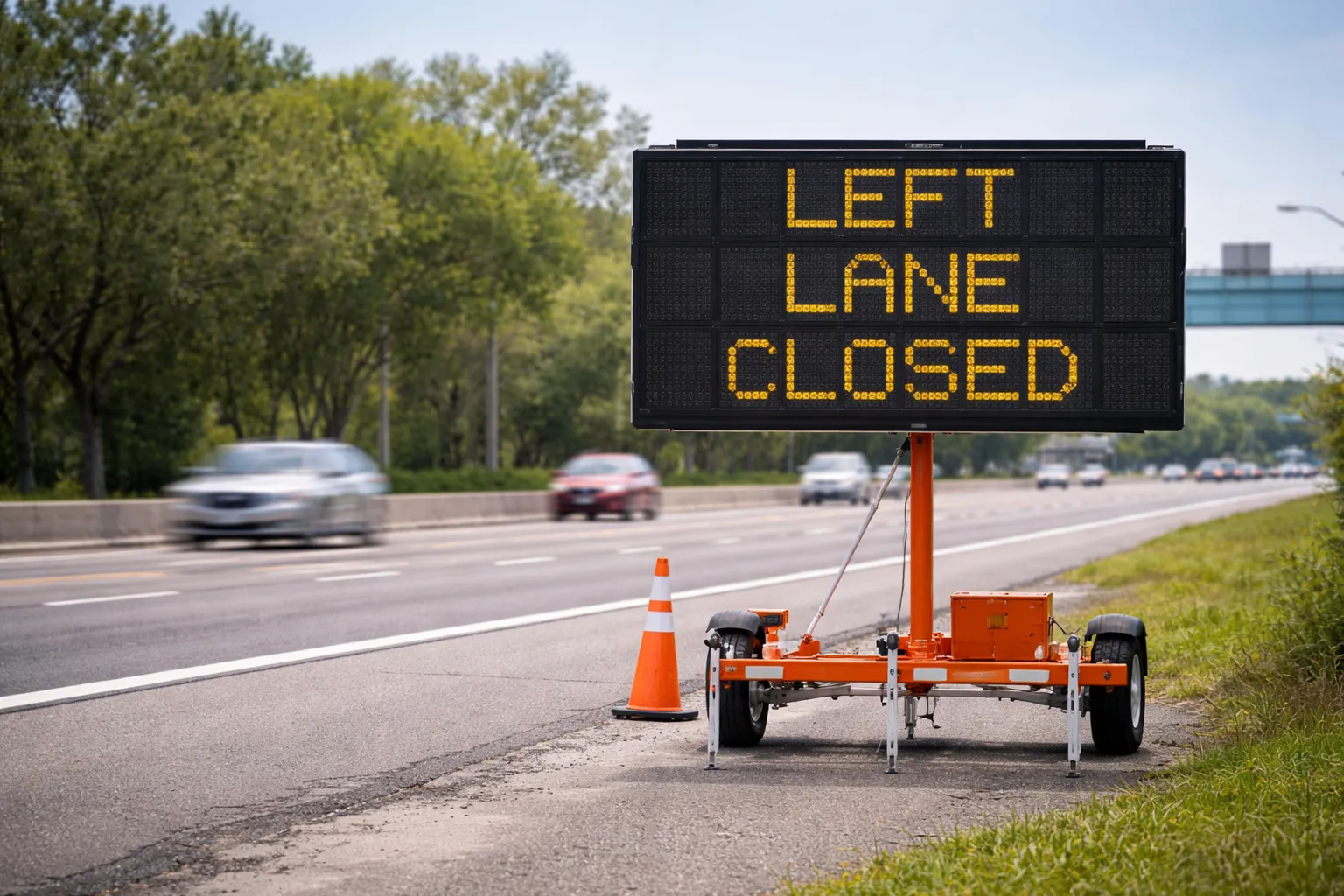 Portable electronic message board sign for road work