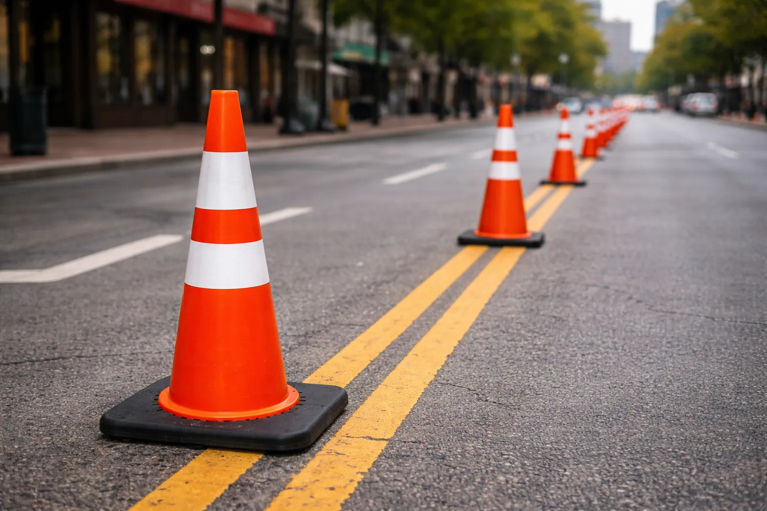 Traffic cones and channelizers for lane closures