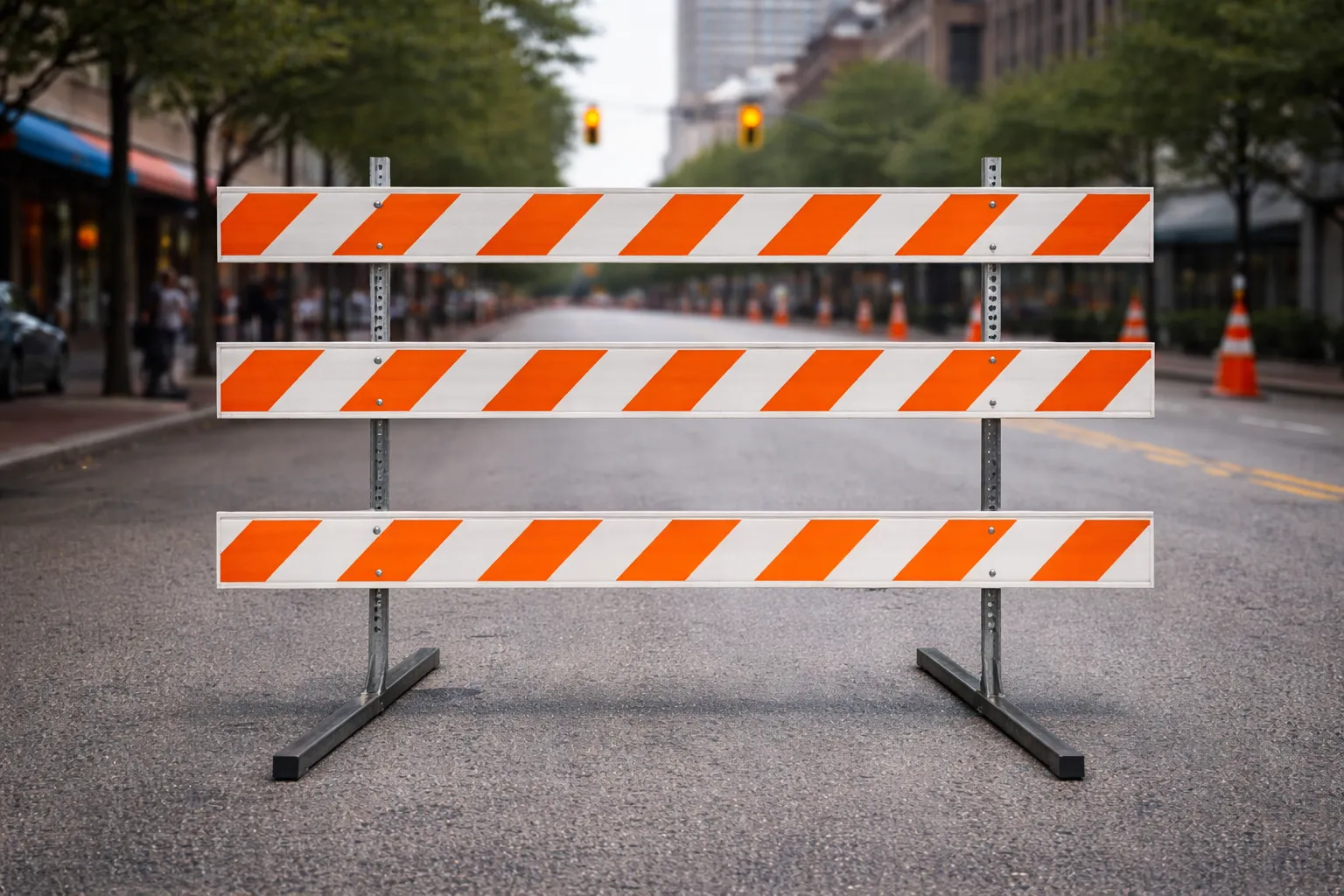 Type 3 barricades for road closures in Houston